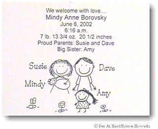 Pen At Hand Stick Figures - Birth Announcements - Family #1 (b/w)